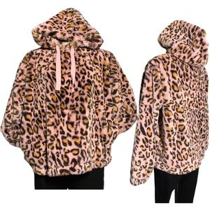 NEXT DOWNTIME Faux Fur Leopard Pink and Brown Over Size Top Sizes S